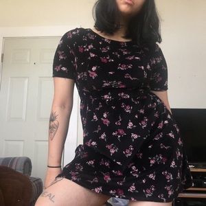 The cutest black & pink floral babydoll dress